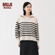 無印良品（MUJI）女式 米蘭諾羅紋編織半拉鏈毛衣女款針織衫25年秋季 女裝 米白色條紋 S (155/80A)