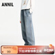 安奈兒（Annil）童裝男童女童牛仔褲2025春新款寬松時(shí)尚潮流透氣彈力褲子 中藍牛仔 160