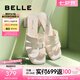 百麗（Belle）簡約一字拖女商場同款編織休閑拖鞋A8Z1DBT4 米白-粗跟款 37 (235mm)