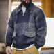 馬登工裝美式復古水牛格子毛織外套羊毛混紡翻領(lǐng)格紋開(kāi)衫獵裝夾克男秋 灰藍色 【寬松版型】 L