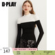 DPLAY2025春季黑白拼接上衣法式上衣拼色針織衫毛衣打底衫女 黑拼白 XL