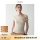 INSISFEMME【松弛感通勤】亞麻棉2025夏新款單肩扭結(jié)小飛袖修身多穿領(lǐng)T恤女 莫斯科白 S