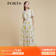 PORTS寶姿商場同款2022春夏新款女裝“絢爛夏花”印花連衣長裙 亞麻淺金印花 M (6)