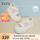 他她（TATA）厚底休閑板鞋女鞋網(wǎng)面透氣松糕小白鞋2025夏新款CP201BM5 米/粉 35