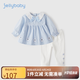 JELLYBABY女童套裝秋季一歲嬰兒兩件套兒童碎花小童衣服春秋2025女寶寶秋裝 藍色 90
