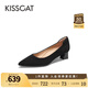 KISSCAT金晨同款接吻貓[CAT系列]貓掌鞋單鞋女簡(jiǎn)約通勤高跟鞋尖頭船鞋女 黑色（瘦腳卡碼拍小一碼） 37 (235mm)