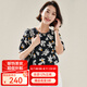 帕羅（PALUOPO）2025夏季新款寬松t恤休閑短袖真絲上衣女打底衫女裝印花 黑色 2XL (175/96A)