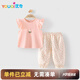 優(yōu)奇女童套裝夏季女寶寶洋氣可愛短袖T恤長褲嬰幼兒夏裝衣服兩件套夏
