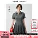 VEGA CHANG大碼女裝連衣裙A字翻領(lǐng)學(xué)院風(fēng)短裙女新款夏季收腰胖mm百褶裙 時空灰 2XL