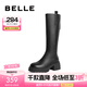 百麗（Belle）七夕禮物美拉德風(fēng)騎士靴女商場同款高跟高筒靴A6Y1DDG3 黑色-單里 37 (235mm)