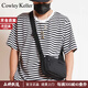 Cowley Keller男士斜挎包帆布單肩包休閑多口袋背包收納通勤包防潑水大容量男包 黑色-高密度防潑水 21*7.5*14.5cm