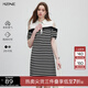 KBNE短袖連衣裙女新款POLO領(lǐng)夏季收腰顯瘦時(shí)尚設(shè)計(jì)感露肩A字短裙 黑色幾何 L