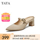 他她（TATA）法式粗跟穆勒鞋女鞋氣質(zhì)尖頭高跟拖鞋2025夏新款XGM02BH5 杏色 36