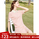 百圖betu女裝春夏新款連衣裙拼色翻領(lǐng)減齡短袖針織連衣裙2403D11 粉紅 M