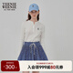 Teenie Weenie小熊長(cháng)袖T恤女2025年春季新款半開(kāi)襟時(shí)尚亨利領(lǐng)鏤空打底衫