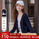 betu女裝2025秋季新款針織衫撞條紋假兩件套簡約顯瘦長袖2508T05 深寶蘭 L
