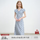 自巧小個(gè)子藍(lán)色斜裁格子連衣裙女2025夏季新款法式短袖中長裙子 藍(lán)白格 M （4碼）