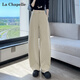 拉夏貝爾休閑闊腿彎刀褲女2025秋新款高腰顯瘦鐮刀香蕉褲 卡其色 L
