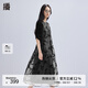播新中式連衣裙女商場(chǎng)同款中長款文藝風(fēng)假兩件罩衫裙子BDR1LD0073 K44玄黑花 M