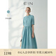 EIN苧麻風箏剪影 EIN言美拉藍蕾絲拼貼高腰碎褶A字連衣裙夏季新款 灰藍 L