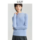 LILY2025冬新款女裝半高領(lǐng)修身彈力氣質(zhì)100%羊毛針織衫毛衣打底衫 401藍色 L