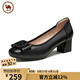 駱駝牌 女鞋牛皮單跟瑪麗珍鞋高跟休閑厚底粗根皮鞋 P24A155633 黑色 36