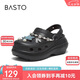 百思圖25夏戶外休閑洞洞鞋增高厚底女涼鞋B3092BH5 黑色 38