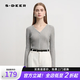 S.DEER【新】圣迪奧女裝簡(jiǎn)約修身基本款開(kāi)衫針織衫S232Z3514 淺灰/57 L (170)