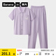 蕉內(nèi)棉棉500E睡衣女士5A抑菌棉莫翻領(lǐng)短袖長(zhǎng)褲夏季短褲家居服情侶套裝 【女士長(zhǎng)褲】鎂紫 M