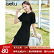 百圖betu女裝夏季新款連衣裙自然瘦腰泡泡袖短袖連衣裙女2304T90 黑色 M