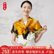 織錦樓真絲絲巾女100%桑蠶絲綢大方巾中國風(fēng)印花金牡丹裝飾圍巾禮盒裝