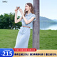 百圖betu女裝2025夏季新款連衣裙無(wú)袖減齡蕾絲拼接牛仔連衣裙2507T53 淺牛仔藍 M