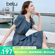 百圖betu女裝2025夏季新款短袖連衣裙泡泡袖撞色皮腰帶牛仔裙2505T76 深牛仔藍(lán) L