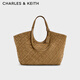 CHARLES&KEITH25秋新品仿麂皮編織大容量托特包女CK2-30701583-2 Sahara Sand沙色 L