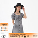 美特斯邦威格紋連衣裙女夏季新款舒適時(shí)尚校園風(fēng)高腰黑色女士裙子 影黑 L 165 88A