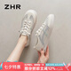ZHR夏季小白鞋女真牛皮百搭網(wǎng)洞鞋女透氣女鞋輕便休閑 A67E 米灰 37