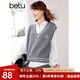 百圖betu女裝春季新款減齡學(xué)院風(fēng)撞色刺繡針織背心馬甲女2401T01 灰色 M