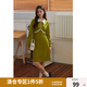 獨束大碼女裝Polo領(lǐng)休閑運動風(fēng)連衣裙女春季新款微胖mm遮胯顯瘦裙 芥綠色-短款 M