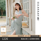 歌力思（ELLASSAY）【博主同款】25夏季新款棉抽褶不規(guī)則條紋修身顯瘦無(wú)袖連衣裙女 綠條紋 S