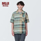 無印良品（MUJI） 男式 馬德拉斯格紋 開領短袖衫 男士襯衫襯衣外套 格子 純棉全棉 米色格紋 M(170/92A)