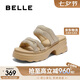 百麗時(shí)尚水鉆面休閑拖鞋女25夏新厚底拖鞋D7Z1DBT5 杏色 34