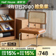 小半北歐實(shí)木餐椅組合原木風(fēng)藤編家用廚房小戶(hù)型日式復古櫻桃木椅子 巴洛克中古椅- 黃色