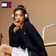 TOMMY JEANS【粗絞花】秋冬女裝復古學(xué)院風(fēng)慵懶風(fēng)寬松圓領(lǐng)針織開(kāi)衫外套 深海藍C1G S （推薦：100-115斤）