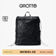GROTTO個(gè)樂(lè )黑石雙肩包大容量褶皺綿羊皮軟皮背包電腦包通勤旅行包 黑石背包L（黑標）