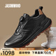 JASONWOOD正品25年新款輕奢男鞋運動(dòng)鞋旋轉扣免系帶頭層牛皮商務(wù)通勤休閑鞋 黑色 43