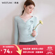 西遇（Westlink）西遇純欲辣妹甜美拼接花邊V領(lǐng)T恤女2025春季修身打底衫上衣 藍色 S (155)