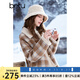 百圖betu女裝冬季新款短外套羊羔絨翻領(lǐng)復古格紋拼色外套2410T71 咖色格 M
