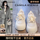 CAMILA KSENIA小白鞋2025夏季女鞋新中式國風緞面復(fù)古百搭松糕圓頭休閑板鞋 白色 38