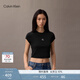 Calvin KleinJeans25夏季女士簡約刺繡時尚ck辣妹正肩羅紋短袖T恤47AB212 UB1-太空黑 S