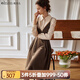 Olrain【七夕】歐芮兒長袖時尚套裝女春裝寬松氣質(zhì)時髦連衣裙兩件裝 咖色 160/84A/M
